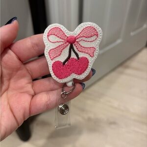 Pink Cherry heart glitter badge reel